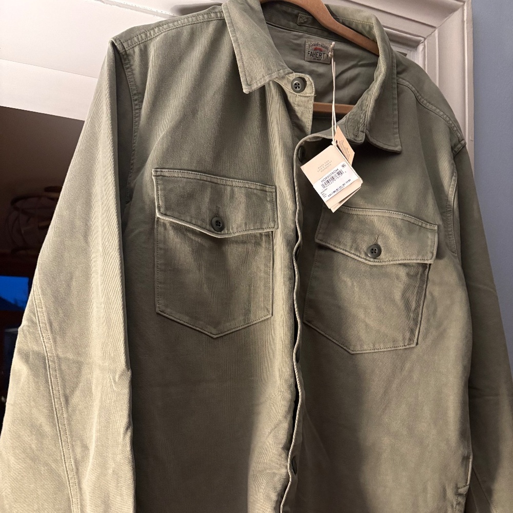 NEW with tags FAHERTY Light Khaki Green Thick Shirt XXL